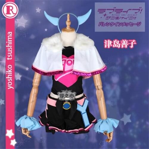 2019 Anime Love Live Sunshine Aqours Miracle Wave Dress Yoshiko Tsushima Cosplay Costume Tops+Skirt+Headdress A
