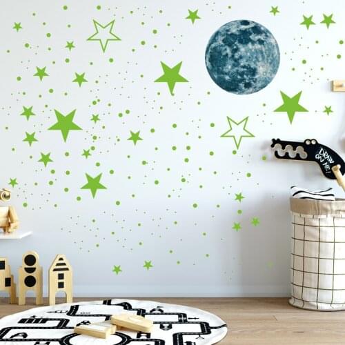 30cm Moon Stars Dots Green Luminous Wall Sticker Children Room Ceiling Stairs Decoration Fluorescent Mural Decals
