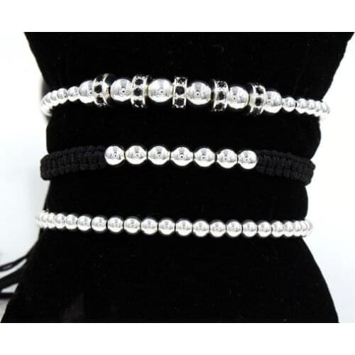 4mm 3PCS/Lot v424 gold silver Copper cz zircon cubic zirconia elastic ball bead Punk Macrame Charm Buddha Yoga Bracelet Bangles