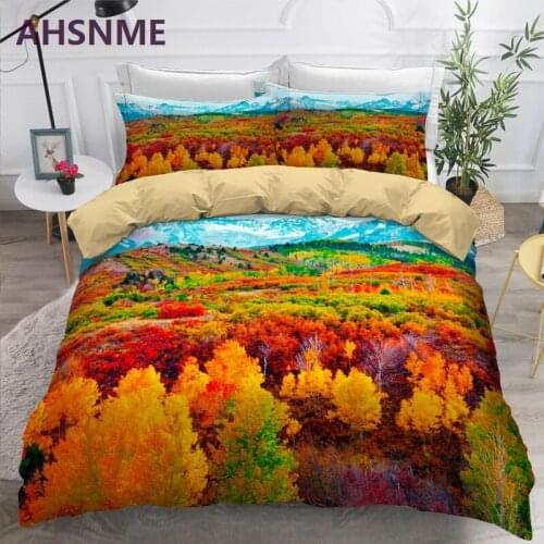 AHSNME Autumn and Winter Red Deep Forest Views Bedding Set Digital Print Duvet Cover Leisure Life King Queen Double Quilt Cover