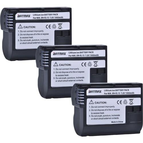 Batmax 3(Pack) EN-EL15 ENEL15 EL15 1900mAh Batteries for Nikon D500,D600,D610,D750,D7000,D7100,D7200,D800,D800E,D810,D810A&1 V1