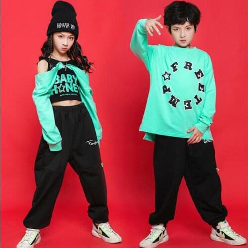 Kids Hip Hop Clothing Outfits Girls Crop Tops Sweatshirt Cargo Pants Boy Jazz Dance Costumes Dancing Clothes performance Outfits