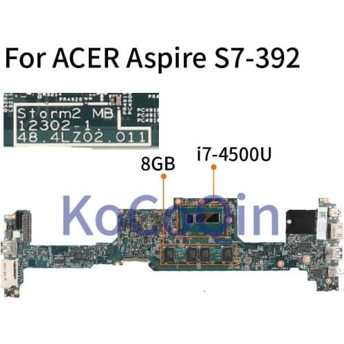 For ACER Sterm2 S7-392 S7-393 I7-4500U 8GB Laptop Motherboard 12302-1 48.4LZ02.011 Notebook Mainboard SR16Z 8GB RAM DDR3