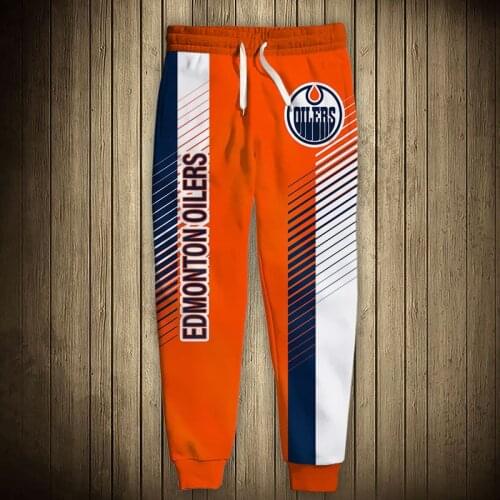 Edmonton mens casual Oilers sports pants Orange and blue stripes stitching geometric pattern printing sweatpants