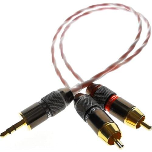 Hifi high-quality silver-plated wire 2-core single crystal copper audio signal cable 3.5MM Male TO Male 2 RCA connector plug
