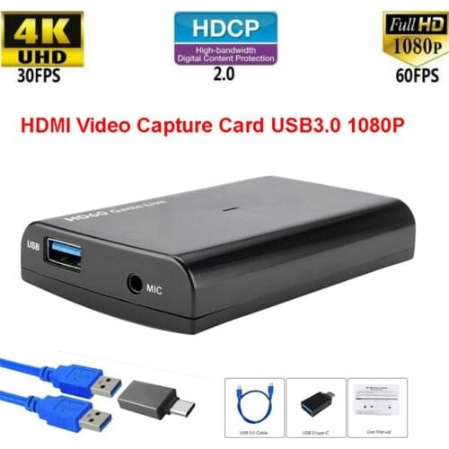 1080P Video Capture Card Real-time Microphone USB 3.0 4K Video Grabber Conference Game Recorder Device for Live Video Support