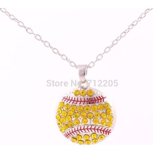 Fans Collection 10pcs a lot rhodium plated Round floating enimal Softball pendant sports necklace