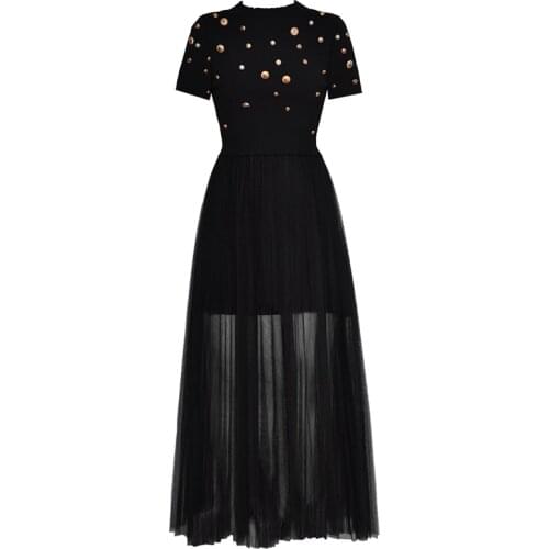 Black Crop Knitted Top & Sheer Mesh Skirt Set Women Round Neck Gold Buttons Elegant Two Pieces Sets Autumn Winter Sweater Set