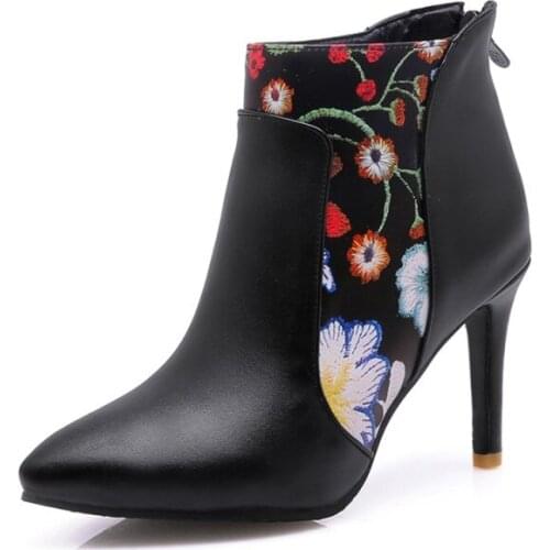 Big Size Ma'am Short boots Pure color Blue Patchwork Boot barrel High heel boots