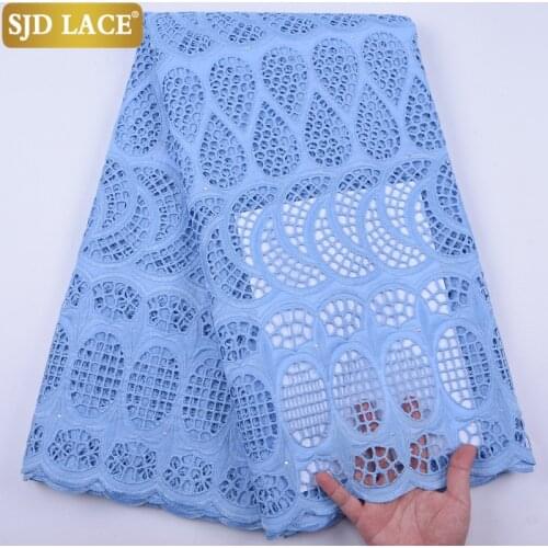 SJD LACE Sky Blue Swiss Voile Lace In Switzerland With Eyelet Holes African Cotton Lace Fabric For Wedding Dress Sewing A2045