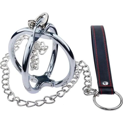 Metal Cross Handcuffs With Chain Leash Adult Games Restraints BDSM Bondage Erotic Sex Toys For Couples Slave Fetish Hand Cuffs