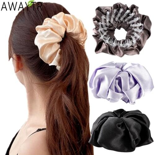 Fashion Women Bird Nest Hair Claw Expanding Bow Satin Large Scrunchies Hair Bun Ponytail Holder Clips Hairpins Hair Accessories