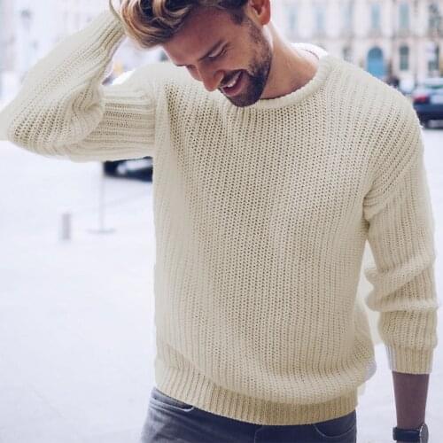 Autumn Male Warm Round Neck Sweaters Men New Solid Long Sleeve Jumpers Tops Winter Casual Fashion Basic Knitted Sweater Pullover