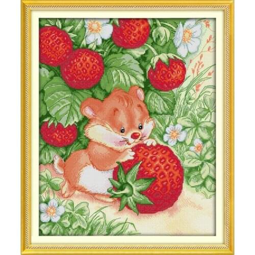 Coypu and Strawberry Series Printed Pattern Cross-Stitch Kit 11CT 14CT Needlework Embroidery Crafts Home Kit Decorative Painting