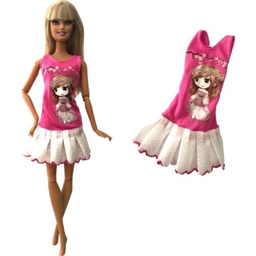 NK 1Pcs Doll Skirt Handmade Outfit Daily Casual Wear Pink Cute Pattern Dress Fashion Clothes for Barbie Doll 272L 6X