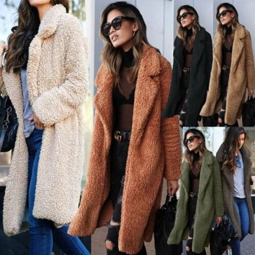 Autumn and winter womens long padded lapel cashmere coat coat