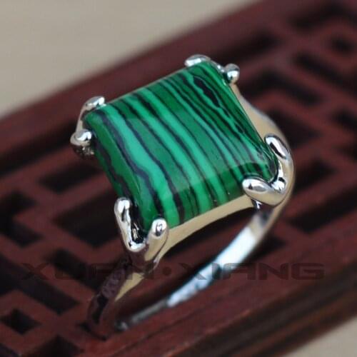 Drop Shipping Women Rings Green Malachite Stone Rings Silver Plate Rings 2019 Charms Women Fashion Jewelry Free Shipping