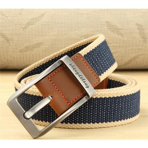 MEDYLA Canvas Belt Mens Casual Alloy Pin Buckle Belts Young Students' Military Training Belts Pants Striped Quality Belt