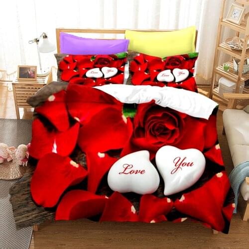 Romantic Heart Rose Bedding Set Modern Gift 3D Print Comforter Luxury Queen King Single Size Duvet Cover Set Home Textile Decor