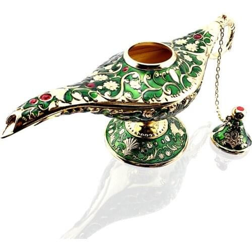 Craft Zinc Alloy Classic Metal Carved Aladdin Lamp Light Wishing Tea Oil Pot Decoration Collectable Saving Collection Arts Craft