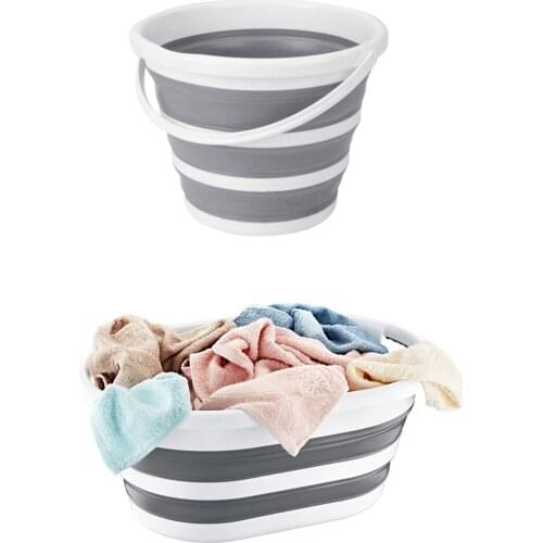 Foldable Laundry Basket Silicone Accordion Bucket 2 Set