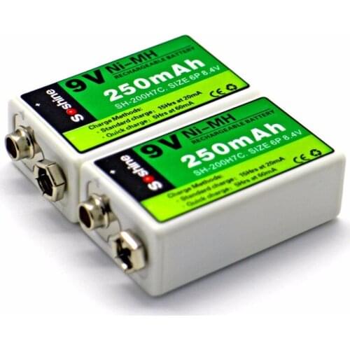 Soshine 2pcs 9V 6F22 250mAh Ni-MH Rechargeable Battery With Portable Battery Box for Microphones / Instruments Meters