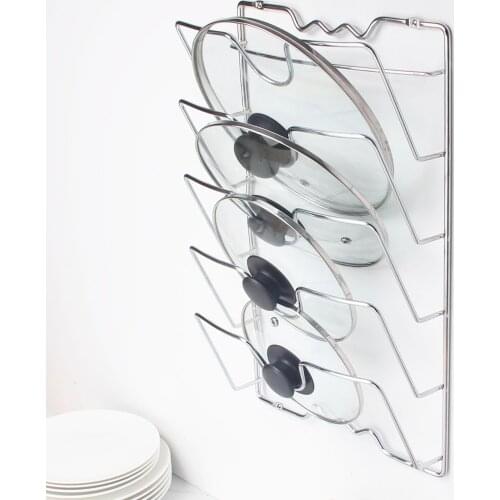 Cabinet Door and Wall Pot Lid Storage Rack for 5 Pot Pan Covers Kitchen Space Saver