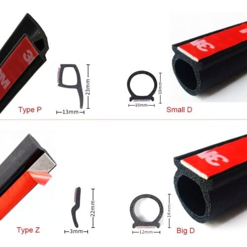 4 Meters Shape B P Z Big D Car Door Seal Strip EPDM Rubber Noise Insulation Weatherstrip Soundproof Car Seal Strong Adhesive