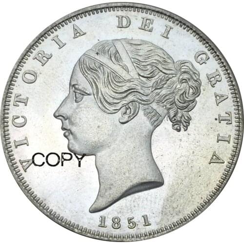 United Kingdom 1/2 Crown 1851 Victoria young head Cupronickel Plated Silver Copy Coins