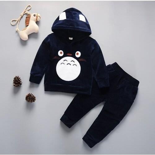Spring new silver fox velvet hooded clothes Childrens clothing two set sports cartoon children set