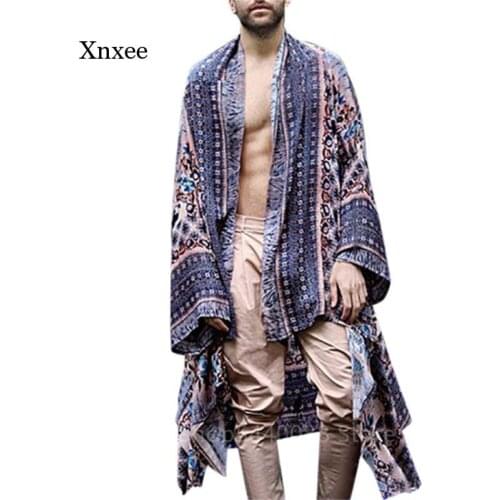 Spring and Autumn Mens Retro Shirt Cardigan Fashion Loose Mid-Length Printed Cardigan Trendy Shirt Jacket