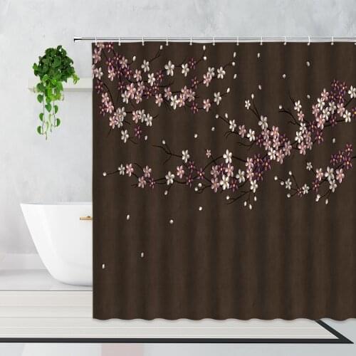 Chinese Style Flower Bird Landscape Shower Curtains Flowers Art Brown Fabric Decor Background Bathroom Waterproof Bath Curtain