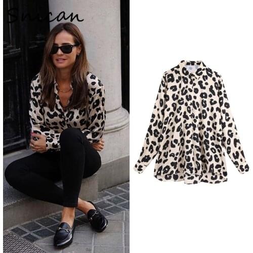 Snian sexy leopard print blouse long sleeve office ladies casual shirts za autumn spring blusas mujer de moda 2020 vintage tops