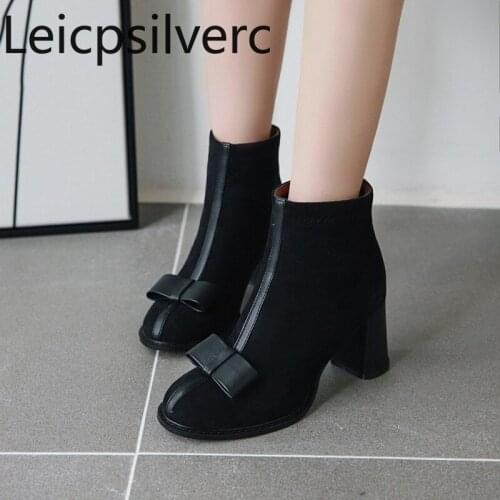 Womens Boots Autumn And Winter New fashion Round head zipper Color matching mid heel Short tube Womens shoes plus size 32-43