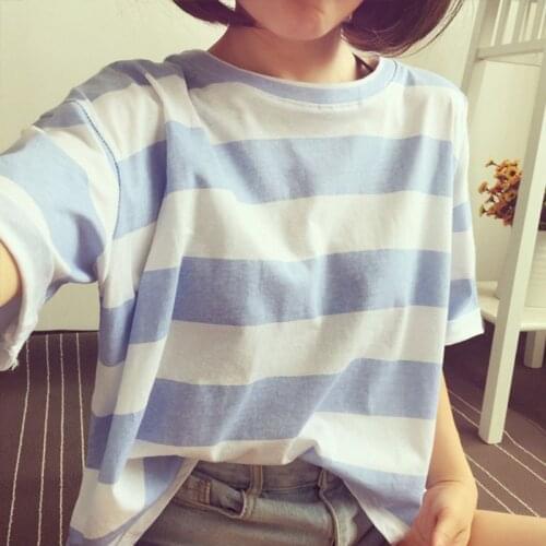 Woman Tshirts Harajuku Vintage 2020 Summer New Korean Striped Short-Sleeved T-shirt Loose Tops Womens Free Dropshipping WBX5970