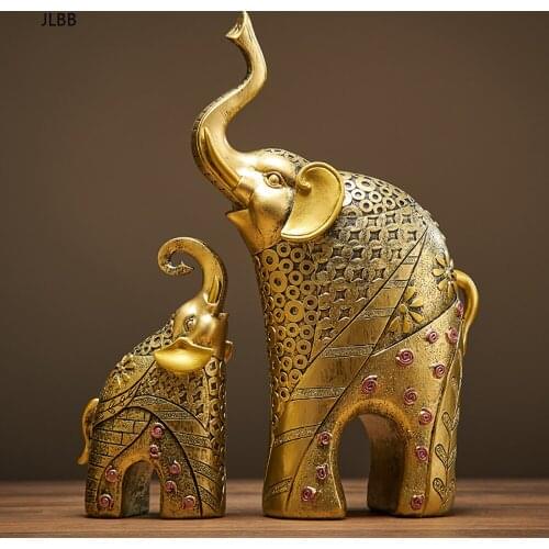 Gold Modern Gold Elephant Resin Home Decoration Accessories Crafts for Sculpture Statue Ornaments Mother and child Living room