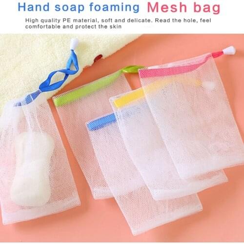 10PCS Exfoliating Mesh Soap Pouch Bubble Foam Double Layer Net Soap Saver Bag Drawstring Holder Bags C1FF