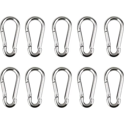 10pcs Spring Snap Hook Stainless Steel Carabiner Steel Clips Keychain Heavy Duty Quick Link for Camping Hiking Travel Tools