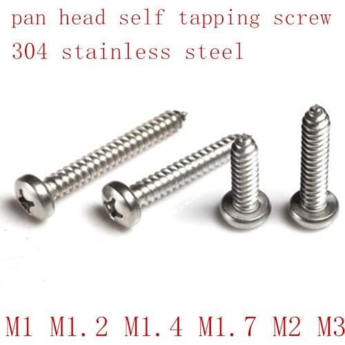100PCS M1 m1.2 m1.4 m1.7 m2 m3 stainless steel electronic screw cross recessed phillips round pan head self tapping screw