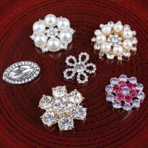 120PCS Vintage snow/flower/round Metal Rhinestone Buttons Bling Alloy Flatback Flower Center Crystal Button for Hair accessories
