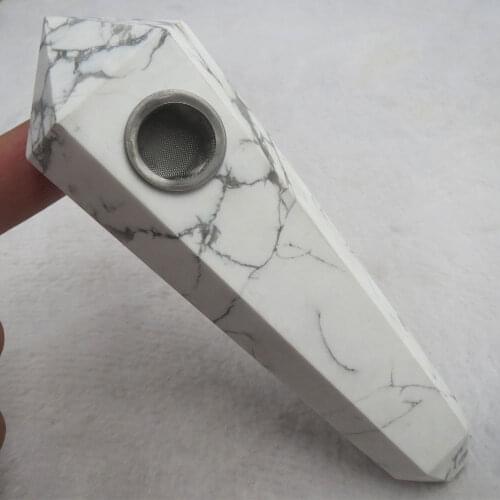 128g High Quality White Turquoise Point Wand Crystal Smoking Pipe Cigarette Holder Reiki Healing