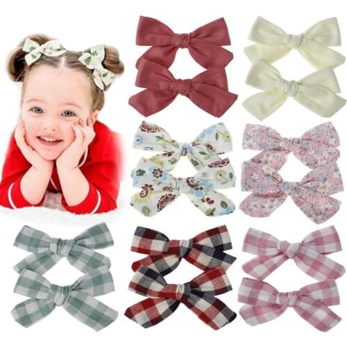 18 pairs/lot , 3" Handtied Fabric Bows Hair clips, schoolgirl bow toddler girls bow Clips, Baby Hair accessories