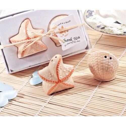 200Pcs=100Box Starfish Sea Shell Salt Pepper Shakers Favors Beach Themed Wedding Party Favors And Gifts For Guests wen4600