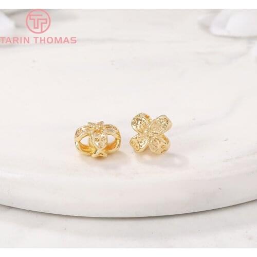 6PCS 5x6.5MM 24K Gold Color Plated Brass Round Hollow Flower Spacer Beads Bracelet Beads High Quality Diy Jewelry Accessories