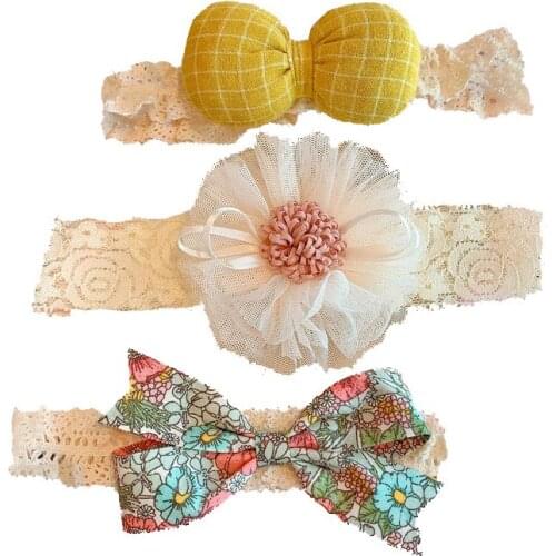 3Pcs/Set Flower Print Baby Girls Headband Lace Bowknot Newborn Princess Hairband Kids Headwear Girls Hair Accessories Gift
