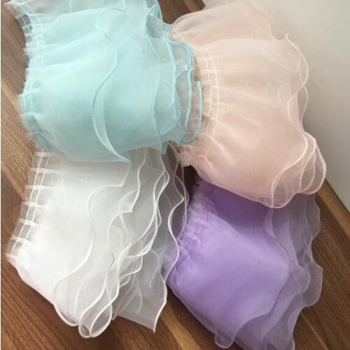 3 Yards Blue Pink White Black DIY Lace Trim Organza Ruffle 2 Layers Lace Fabric Decoration Clothing Materials Accessories