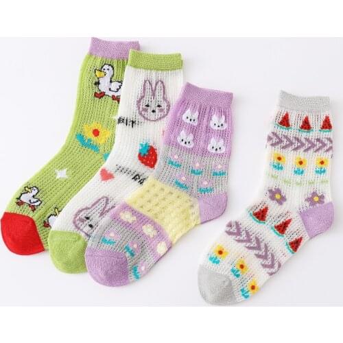 4 Pairs/Lot Children Cotton Mesh Socks Boy Girl Baby Soft Fashion Breathable Cartoon Animal Spring Summer Cute Tide Socks