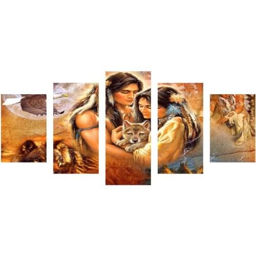 5 panel Diamond embroidery love 5D feather DIY Wolf Eagles Couple diamond painting Cross Stitch Multi-picture home decoration