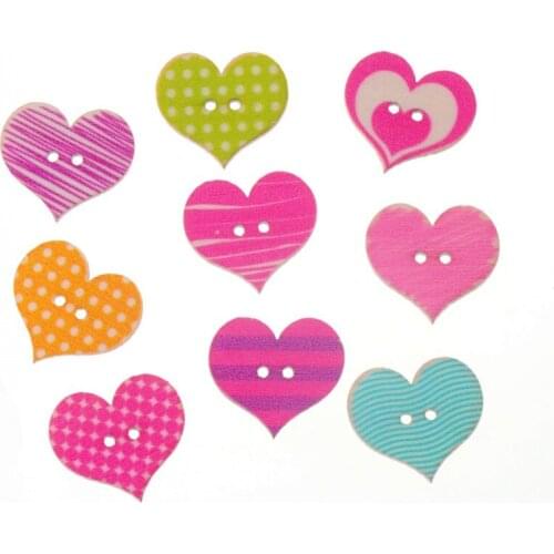 Free Shipping 50Pcs Random Mixed Decorative Buttons Lovely Heart 2 Holes Pattern Sewing Buttons Back Natural Scrapbooking