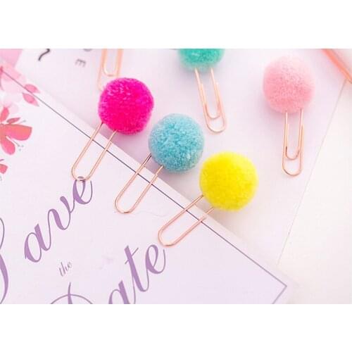 60Pcs/lot New Colored Hair Ball Paper Clip Bookmark Creative Promotional Gift Stationery School Office Supplies Free Shipping